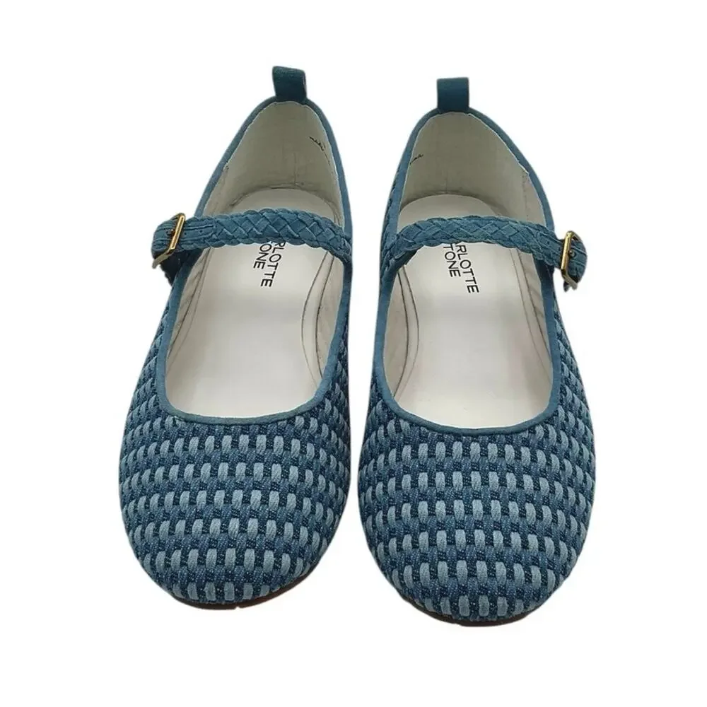 Charlotte Stone Raleigh Woven Mary Jane Ballet Flats Denim Blue Size 9